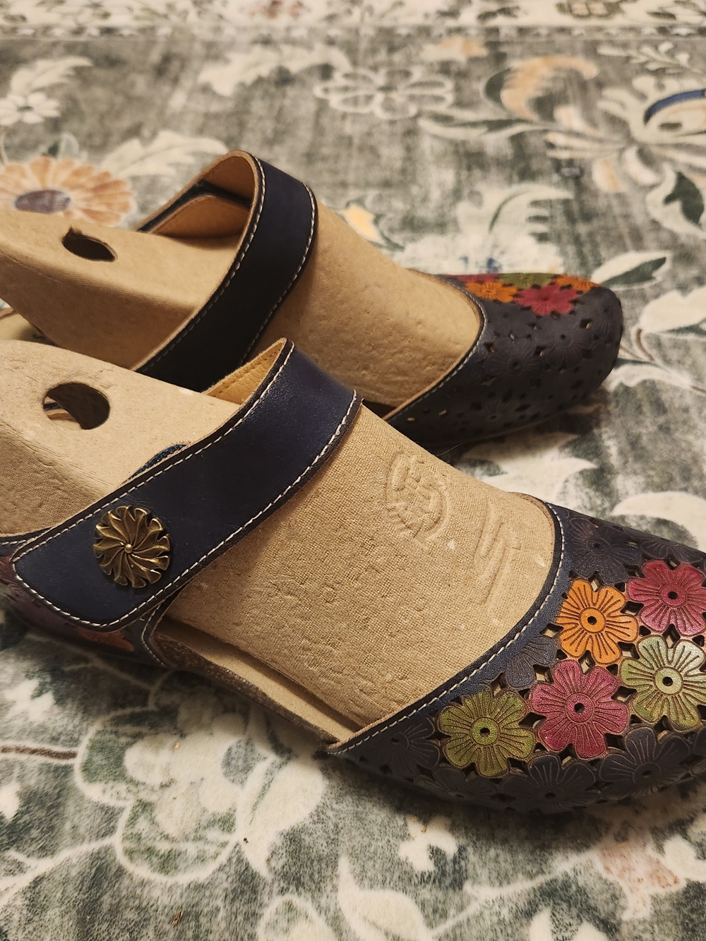 Spring Step L'Artiste Spikey clogs Sz 7.5 Blue Strappy Sandal 38eu Worn Once!